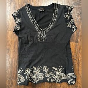 BCBGMaxAzria Black Blouse with Silver Embroidery